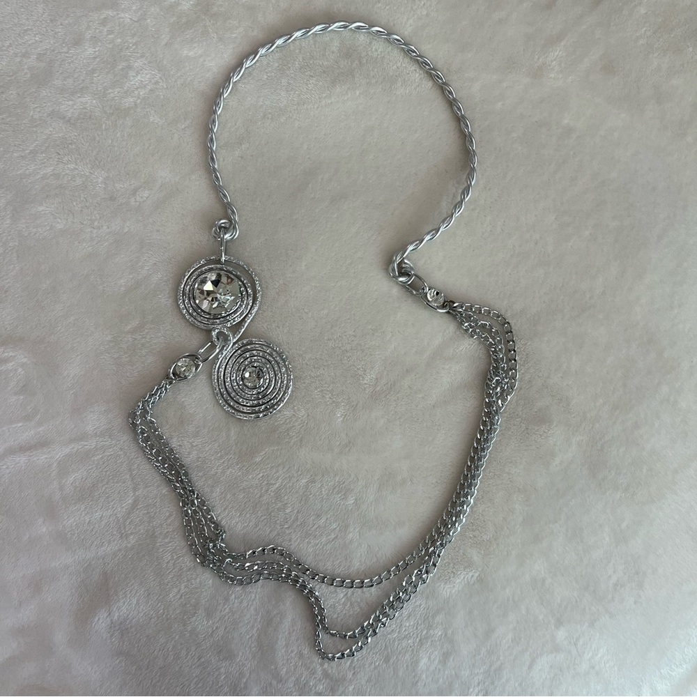 Vintage Jeff Lieb Choker Necklace Silver Abstract With Clear Gemstones OOAK